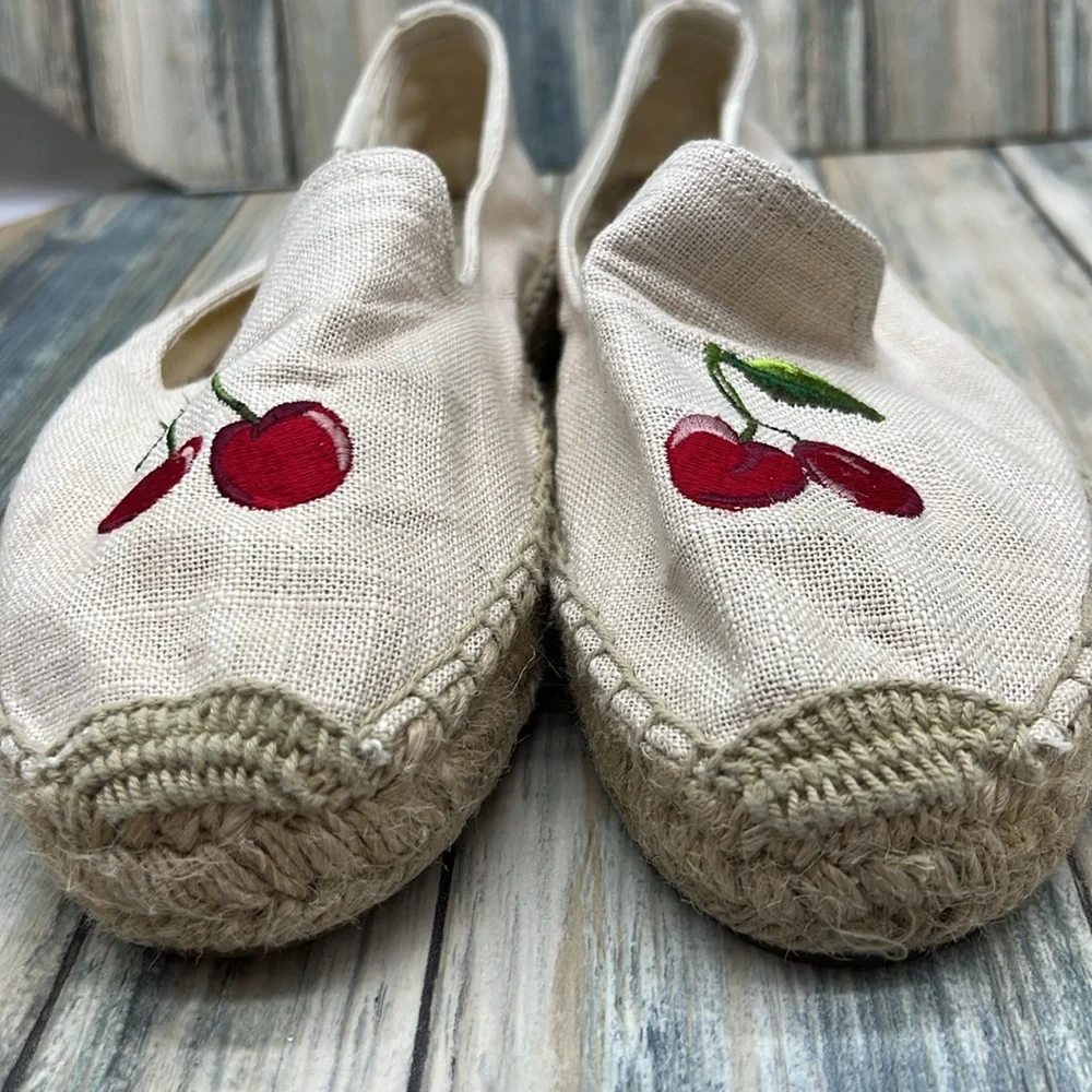 Soludos Cream Espadrilles with Red Cherry Embroidery